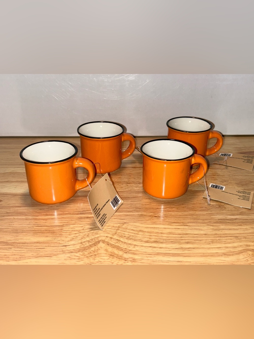 Orange Ceramic Espresso Mini Mug Set with Black Rim - Set of 4
